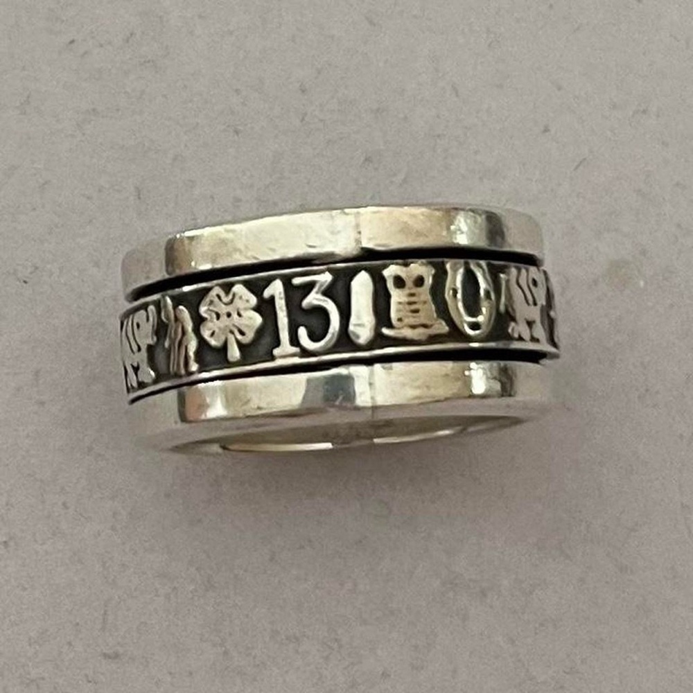 XIO Vintage 925 Sterling Silver Lucky Charm Spinner Band Ring Size 6.5